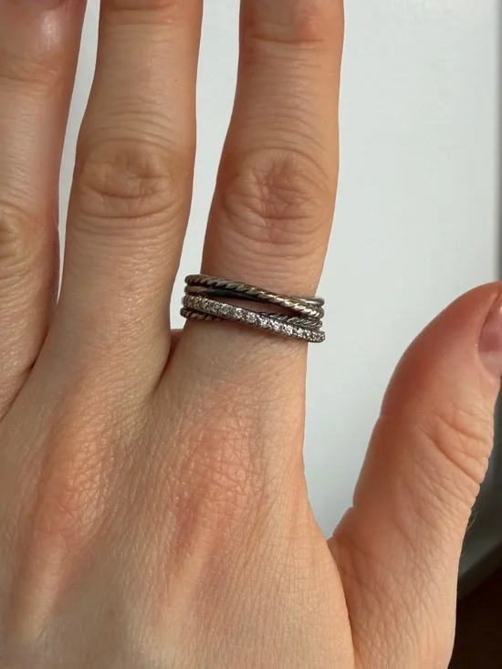 David Yurman Sterling Silver Diamond Crossover Band - Silver - Picture 7 of 7